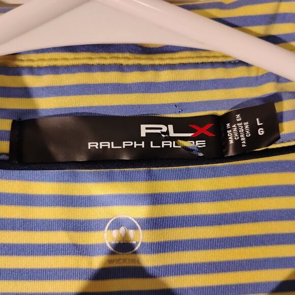 RLX Ralph Lauren polo shirt mens L Large blue yellow striped performance stretch - Picture 6 of 8